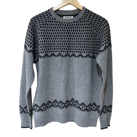 Goodthreads 100% Lambswool Fair Aisle Mens Size Medium Gray Sweater Cozy Holiday - Picture 1 of 9
